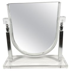 1970s Modernist Lucite and Chrome Table Vanity Mirror