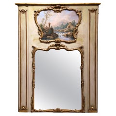 19th Century French Louis XV Painted and Gilt Wood Trumeau Mirror