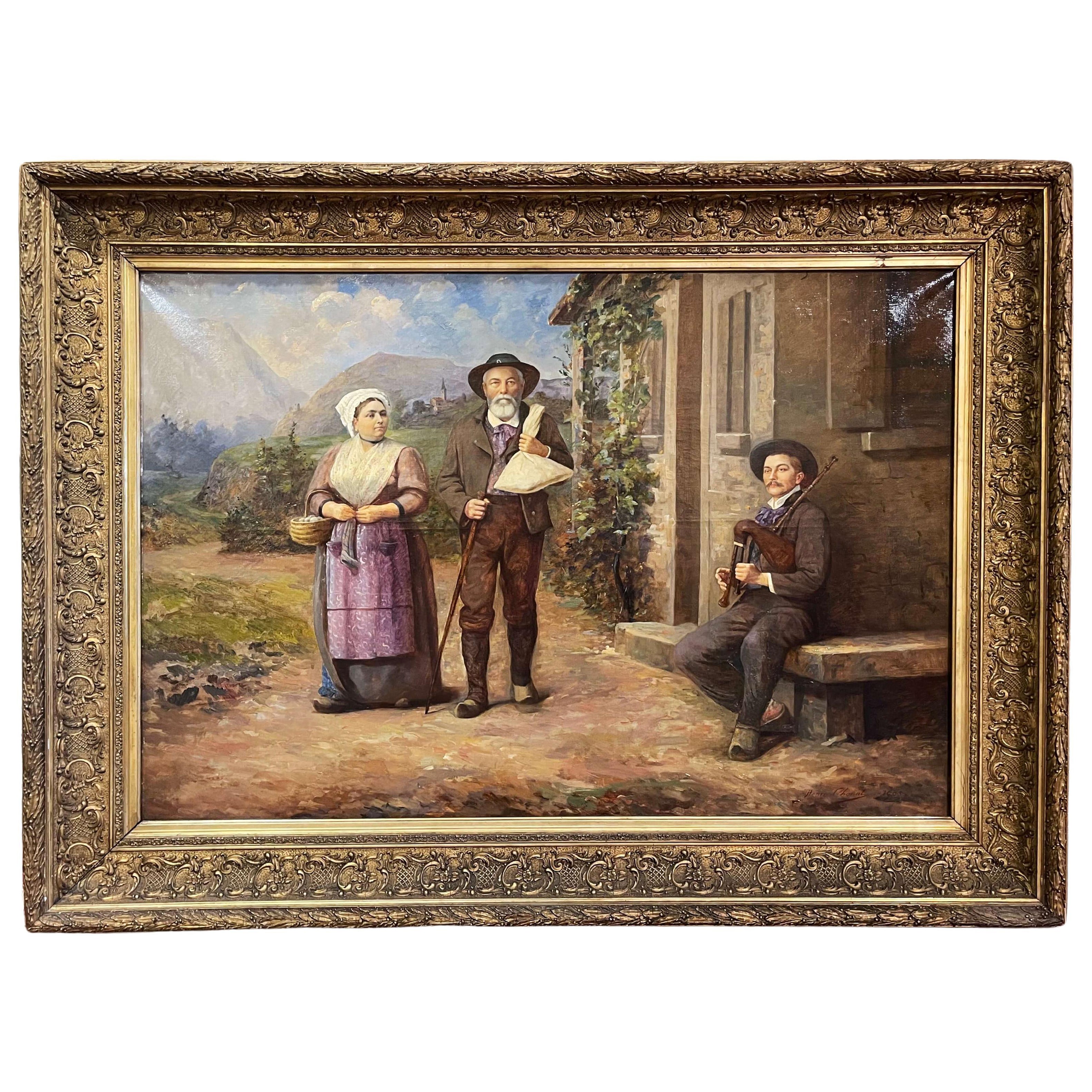 19th Century, French Oil on Canvas Painting in Gilt Frame Signed Chanut, 1903   For Sale