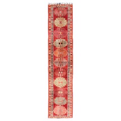 Vintage Turkish Oushak Runner with Bright and Colorful Large Medallion Design