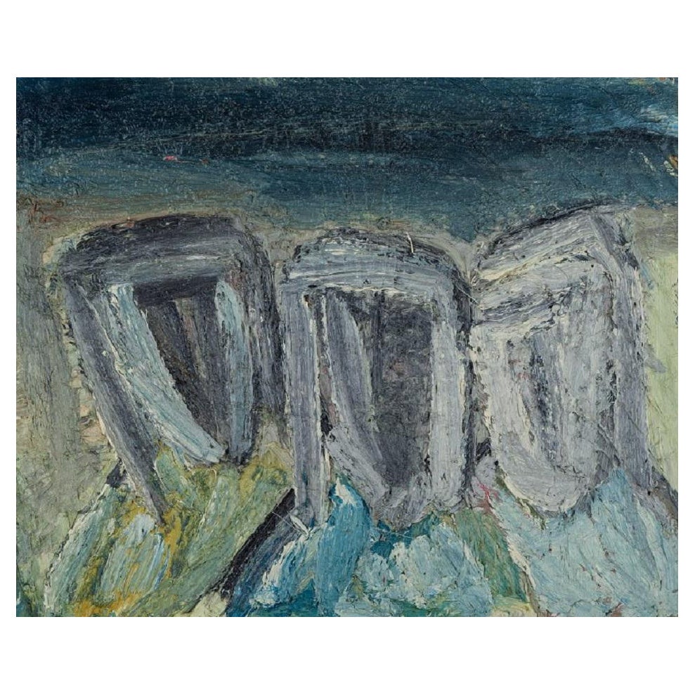 Unbekannter dänischer Maler, Öl auf Leinwand, "Die Heiligen Drei Könige", abstrakte Komposition im Angebot