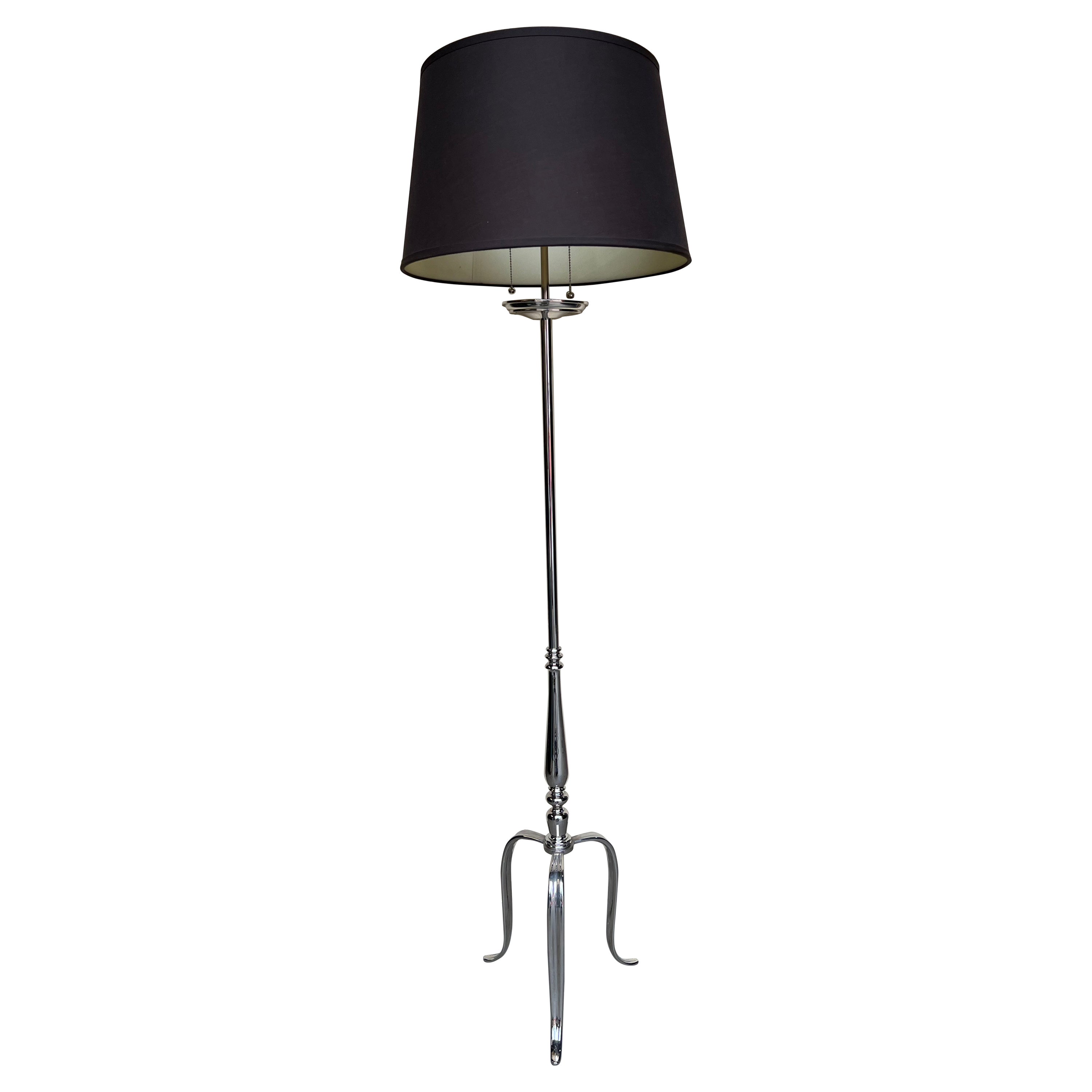 French 1950’s Nickel Plated Floor Lamp on a Tripod Case For Sale