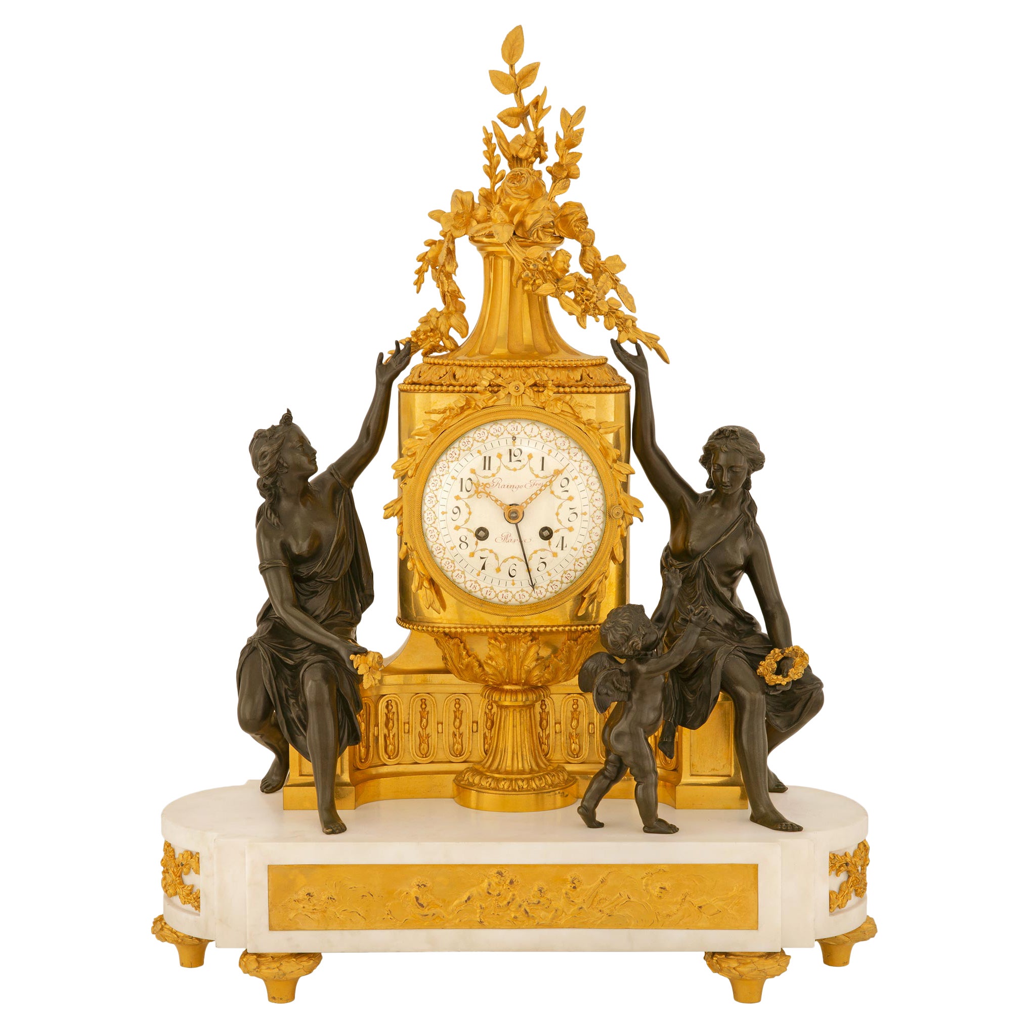 French Early 19th Century Louis XVI St. Marble And Ormolu Clock By Raingo Frères