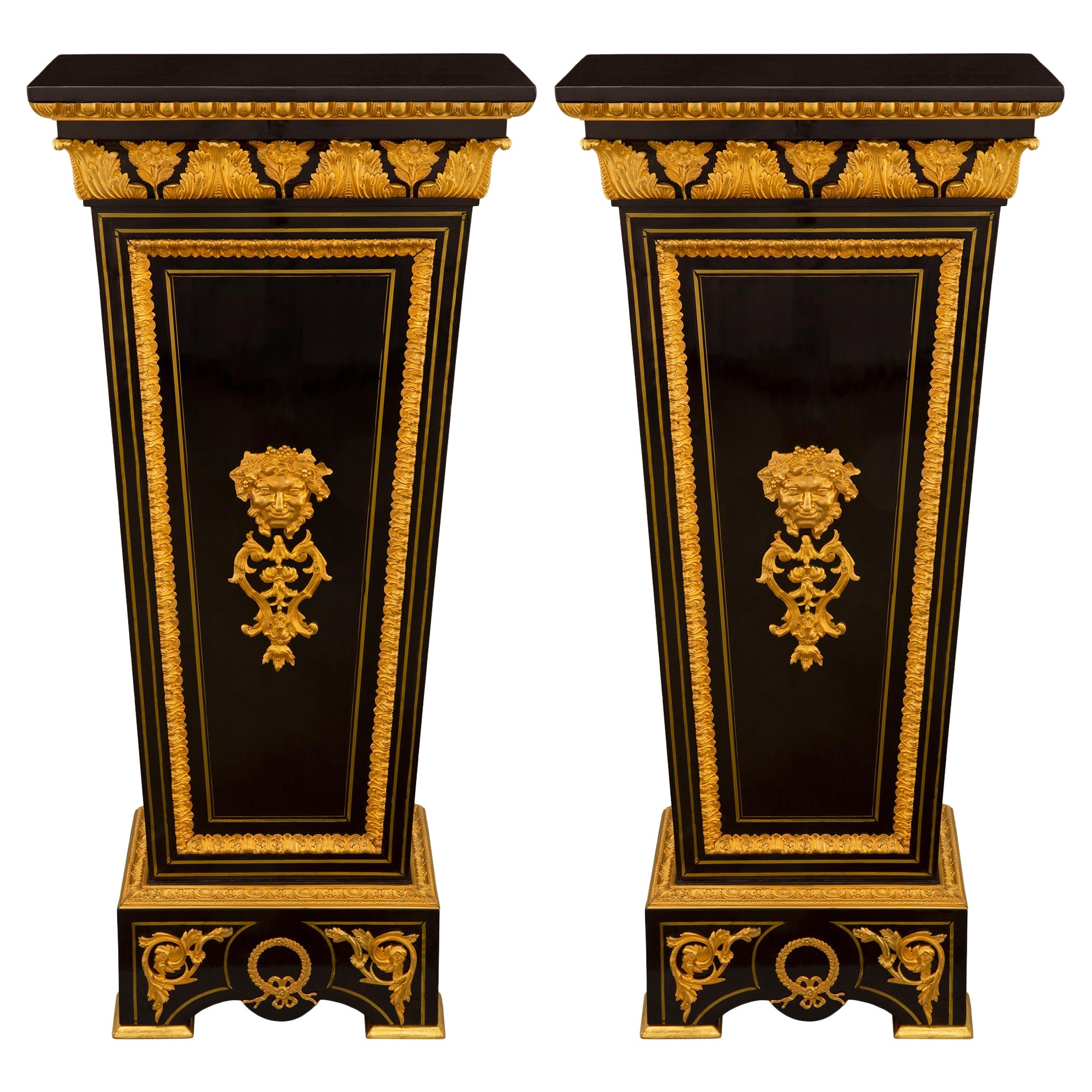 Pair of French 19th Century Louis XIV St. Boulle Style Pedestals