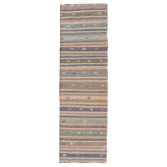 Vintage Flat Weave Turkish Kilim Runner with Stripe and Modern Motif Design