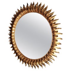 Spanish Style Round Gilt Metal Sunburst Mirror