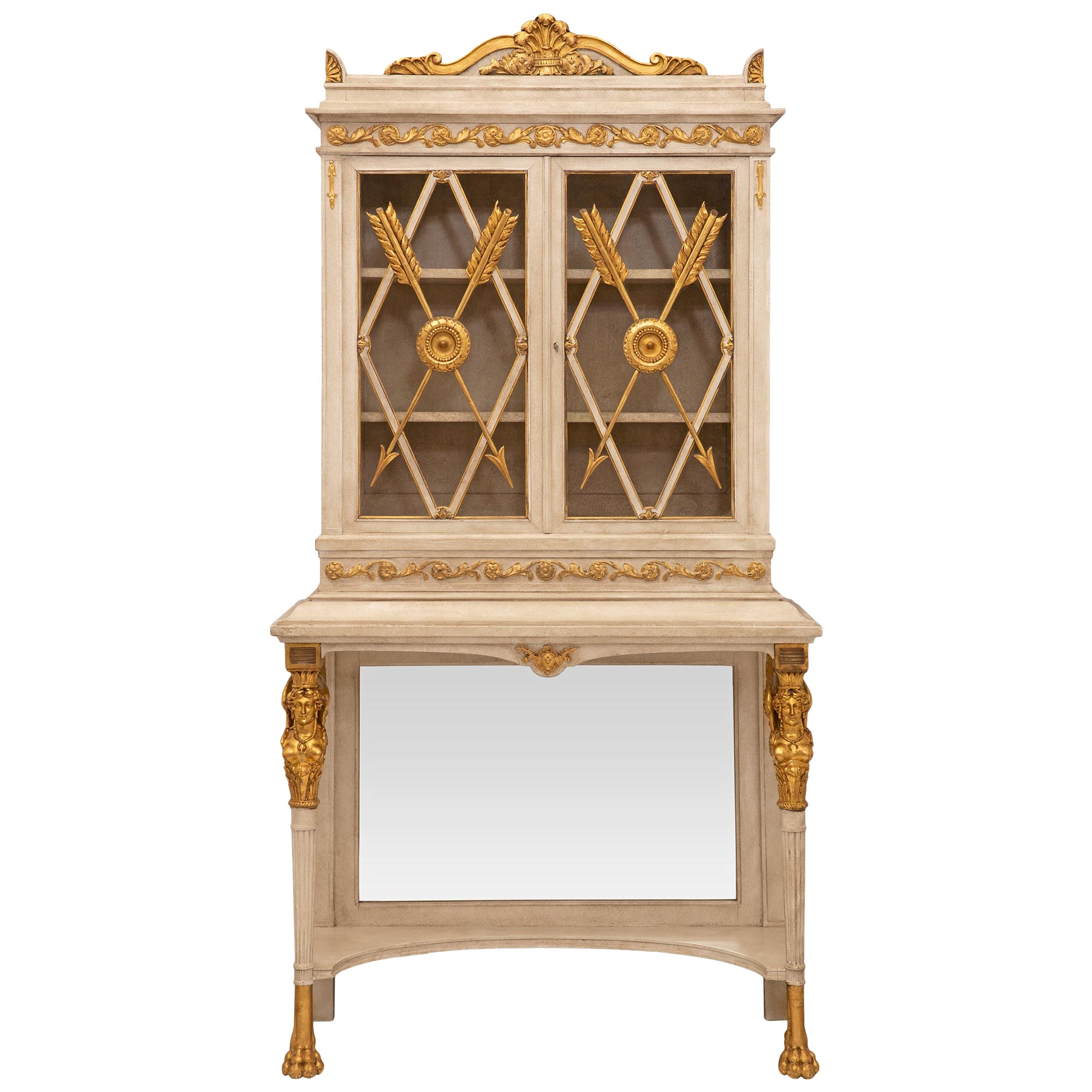 Italian 19th Century Neo-Classical St. Patinated And Giltwood Cabinet Vitrine For Sale