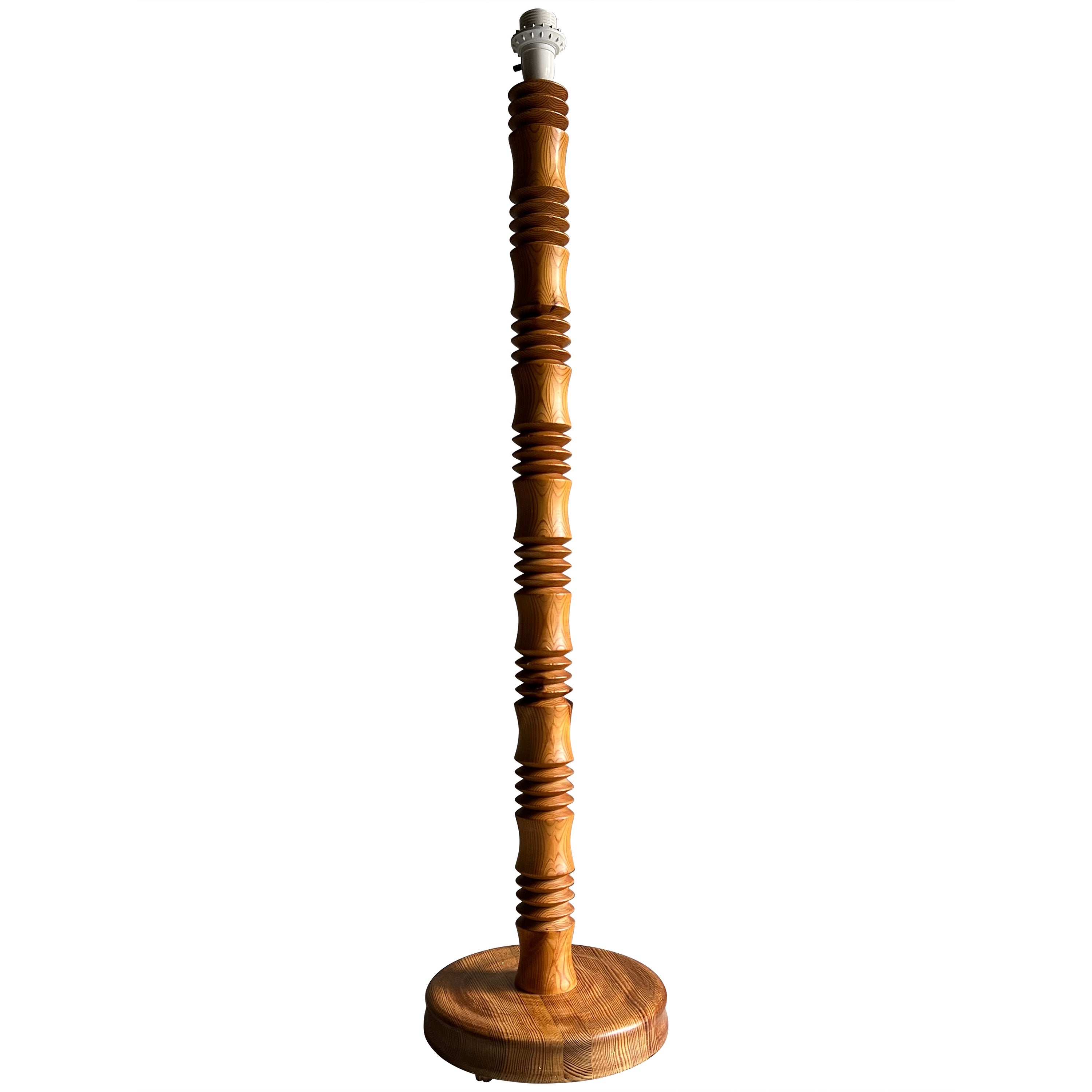 Carved Solid Pine Floor Lamp, Sweden, 1960s For Sale