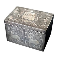 Fine Korean Iron Tobacco Box with Silver Inlay Joseon Dynasty