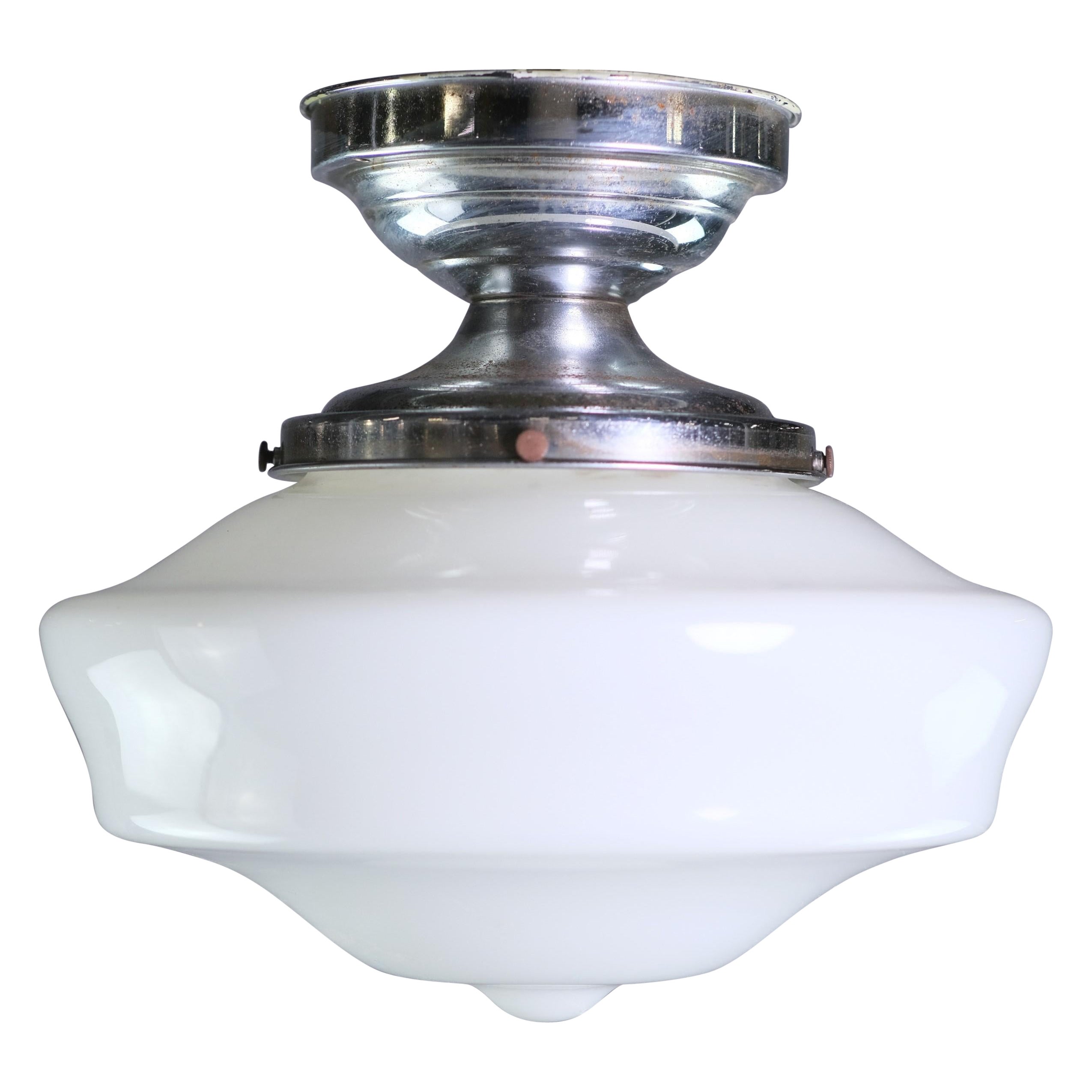 White Glass Schoolhouse Semi Flush Light Qty Available For Sale