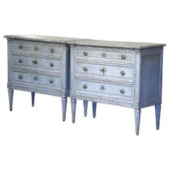 Pair of 19th Century Louis XVI Painted Chests of Drawers with Faux Marble Top