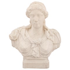 Vintage Italian, Late 17th / Early 18th Century, White Carrara Marble Bust of Athena