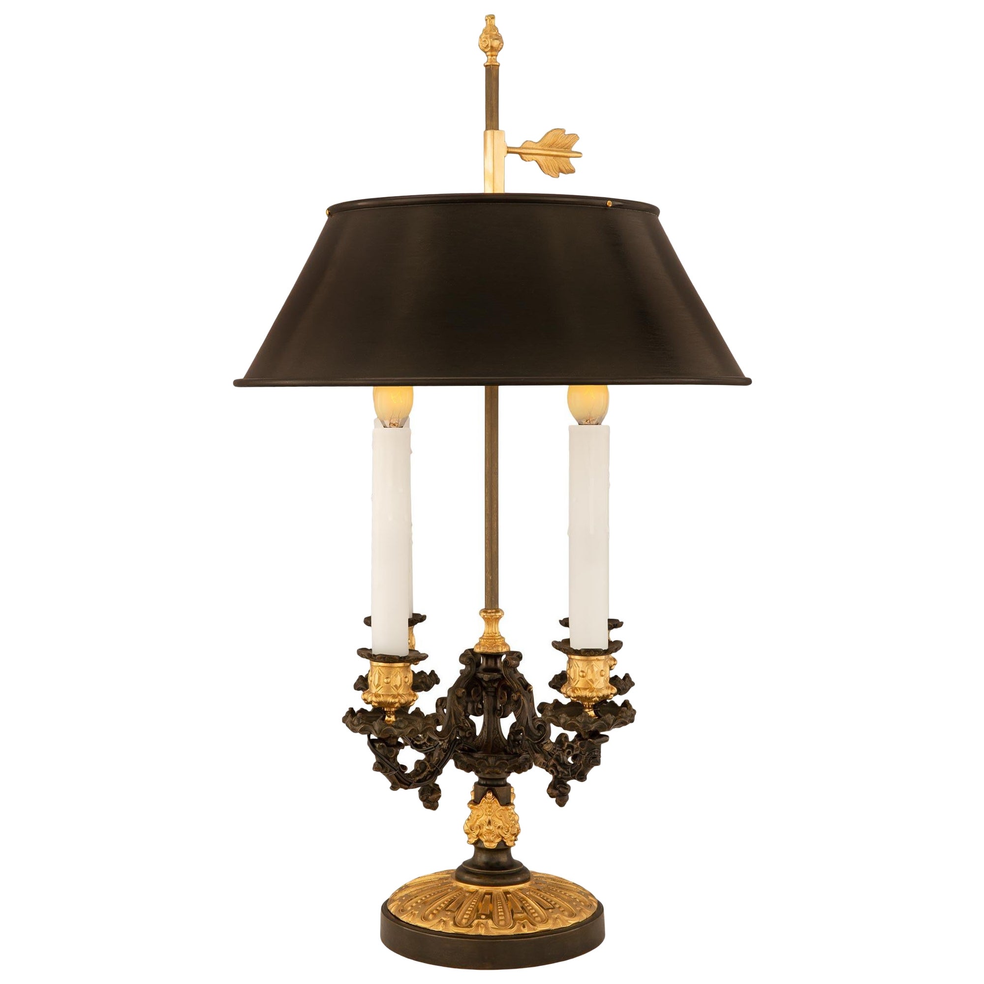 French 19th Century Louis Philippe Period Patinated Bronze and Ormolu Lamp For Sale