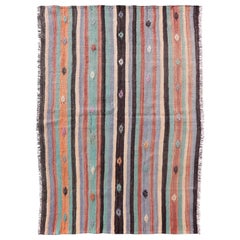 Vintage Turkish Kilim in Multi Colors and Geometric Tribal Motifs 