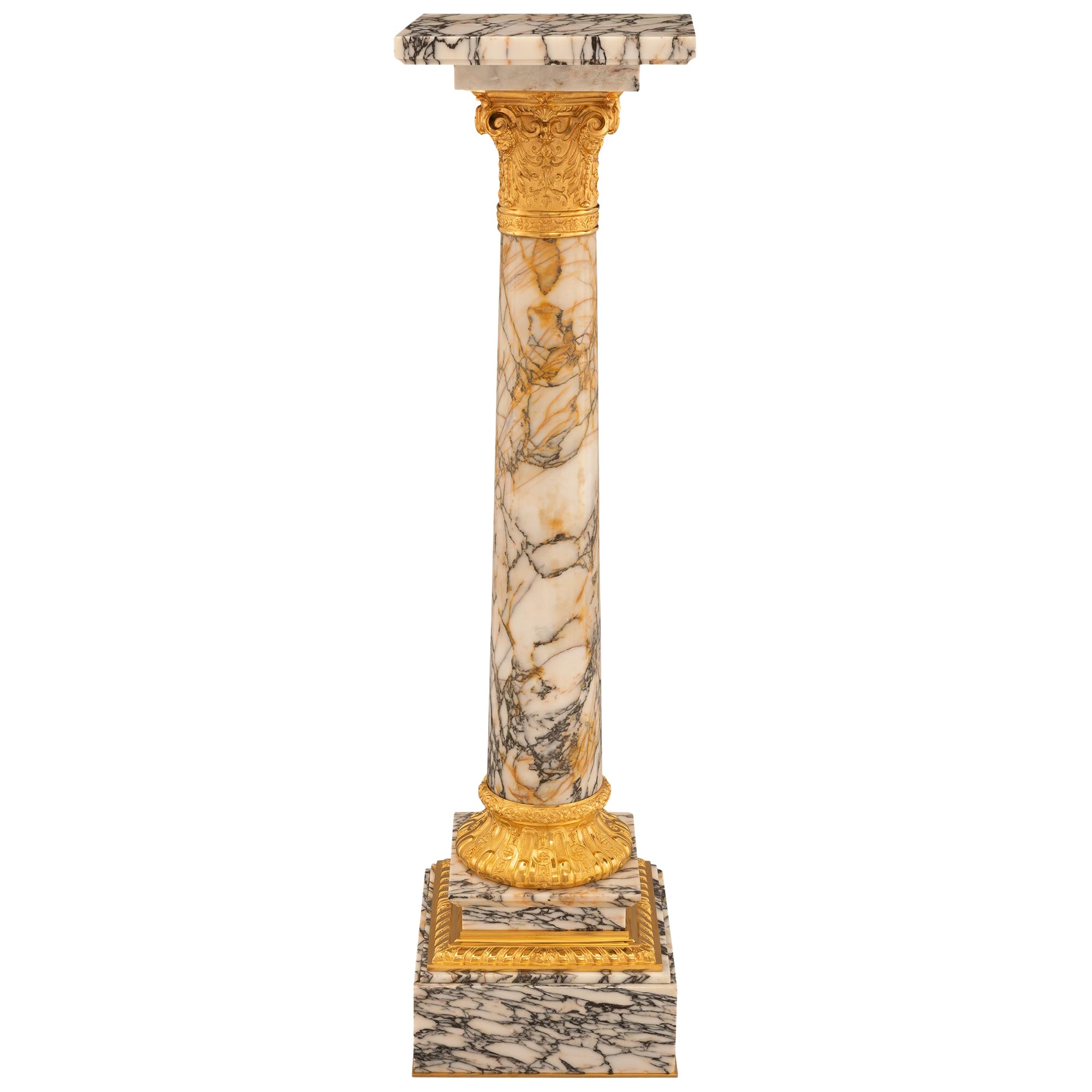 French, 19th Century Louis XVI St. Ormolu and Marble Pedestal Column