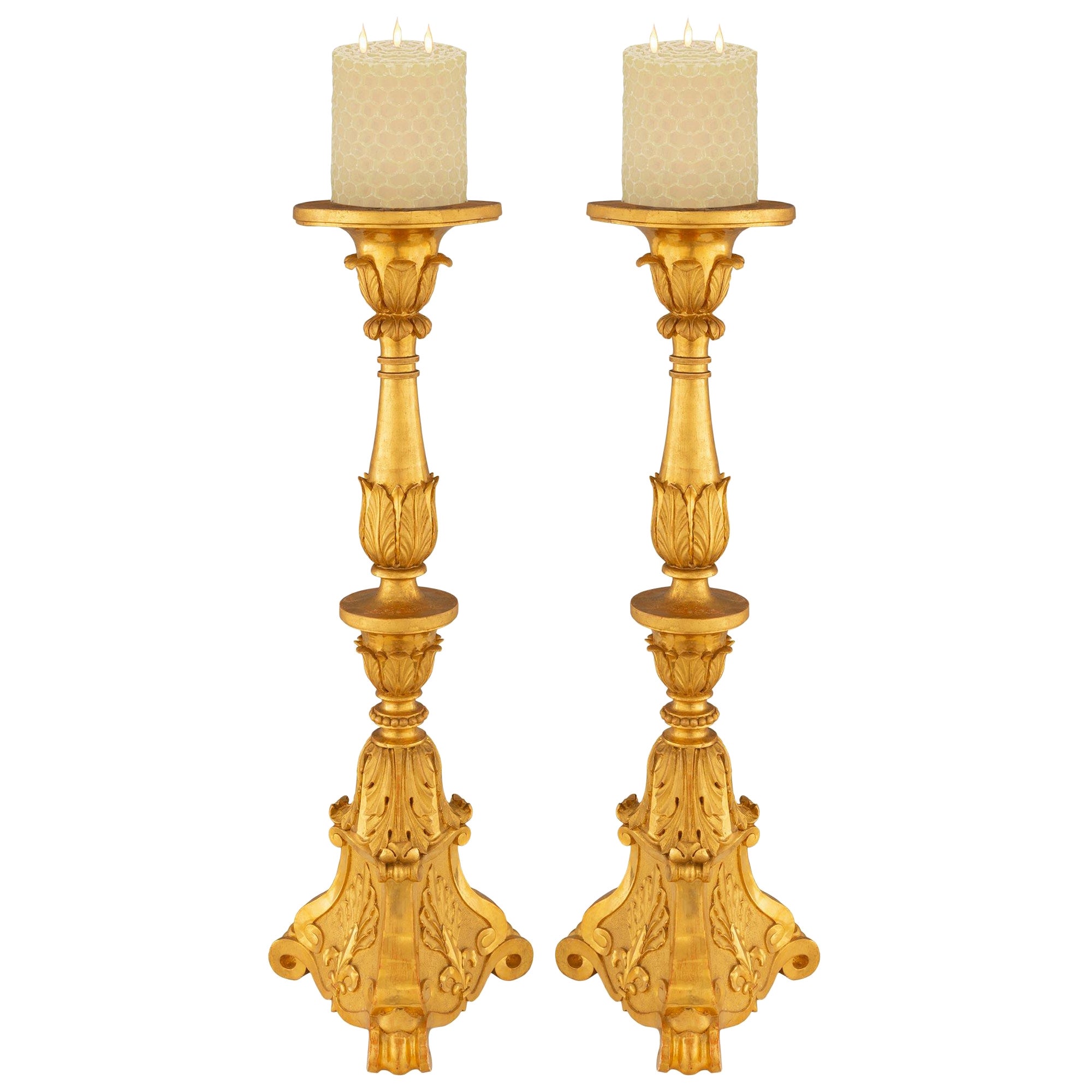 Italian 19th Century Louis XVI St. Giltwood Candlesticks