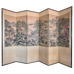 Chinese Six Panel Hand Painted Folding Screen Room Divider