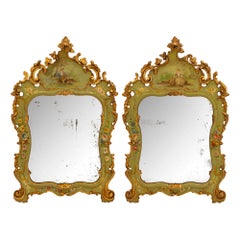 True Pair of Italian 19th Century Venetian St. Patinated Wood Mirrors