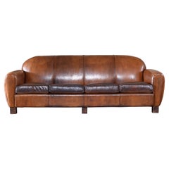 French Late Deco Period Leather Upholstered Four Cushion Sofa, ca. 1940