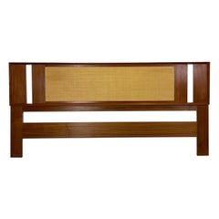 Retro Danish Teak and Cane King Size Headboard 