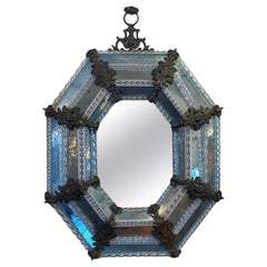 Venetian Glass and Bronze Octagon Shaped Mirror