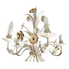 Vintage Italian 1960s Tole Floral Chandelier