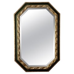 Vintage Hand Carved Ebanista White Gold & Dark Green Octagonal Mirror