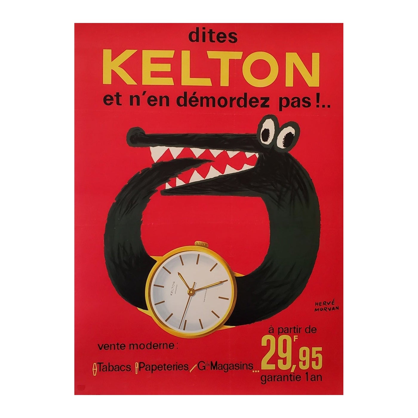 Affiche rétro originale de la montre Kelton par Herve Morvan