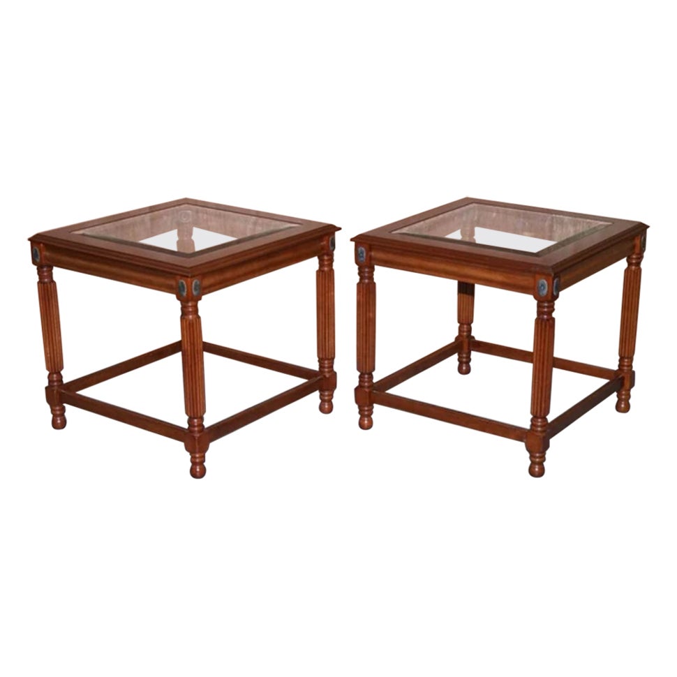 Gorgeous Pair of Regency Style Glass Top Side End Tables For Sale