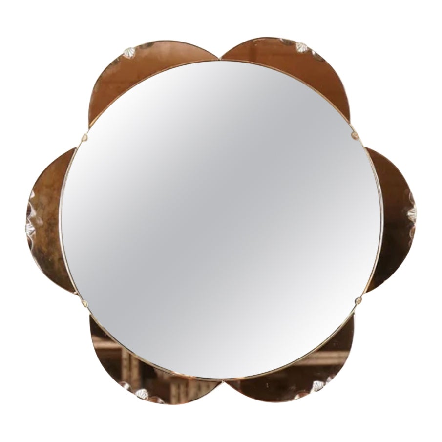 Amber Peach Bevelled Mirror in Shape of Flower, Art Deco, 1930s For Sale