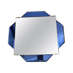French Art Deco Cobalt Blue Bevelled Wall Mirror, 1930s