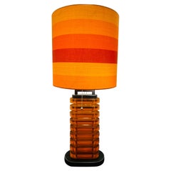 1980s German Amber Transparent Lucite Stacked Table Lamp Inc Vintage Shade