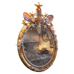 19th Century Oval Wall Mirror with Modern Shell Decoration