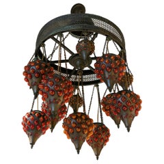 Retro Ceiling Lamp Made of Metal, Iron and Glass in Red Colour