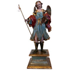 Antique 18th Century, Polychrome Wooden Sculpture of Saint Raphael