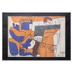 Le Corbusier Framed Lithographie 'La Caiguda De Barcelona', Circa 1980