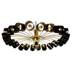 Retro Late 20th Century Round Brass w/ Black Murano Glass Light Diffusers Flush Mount