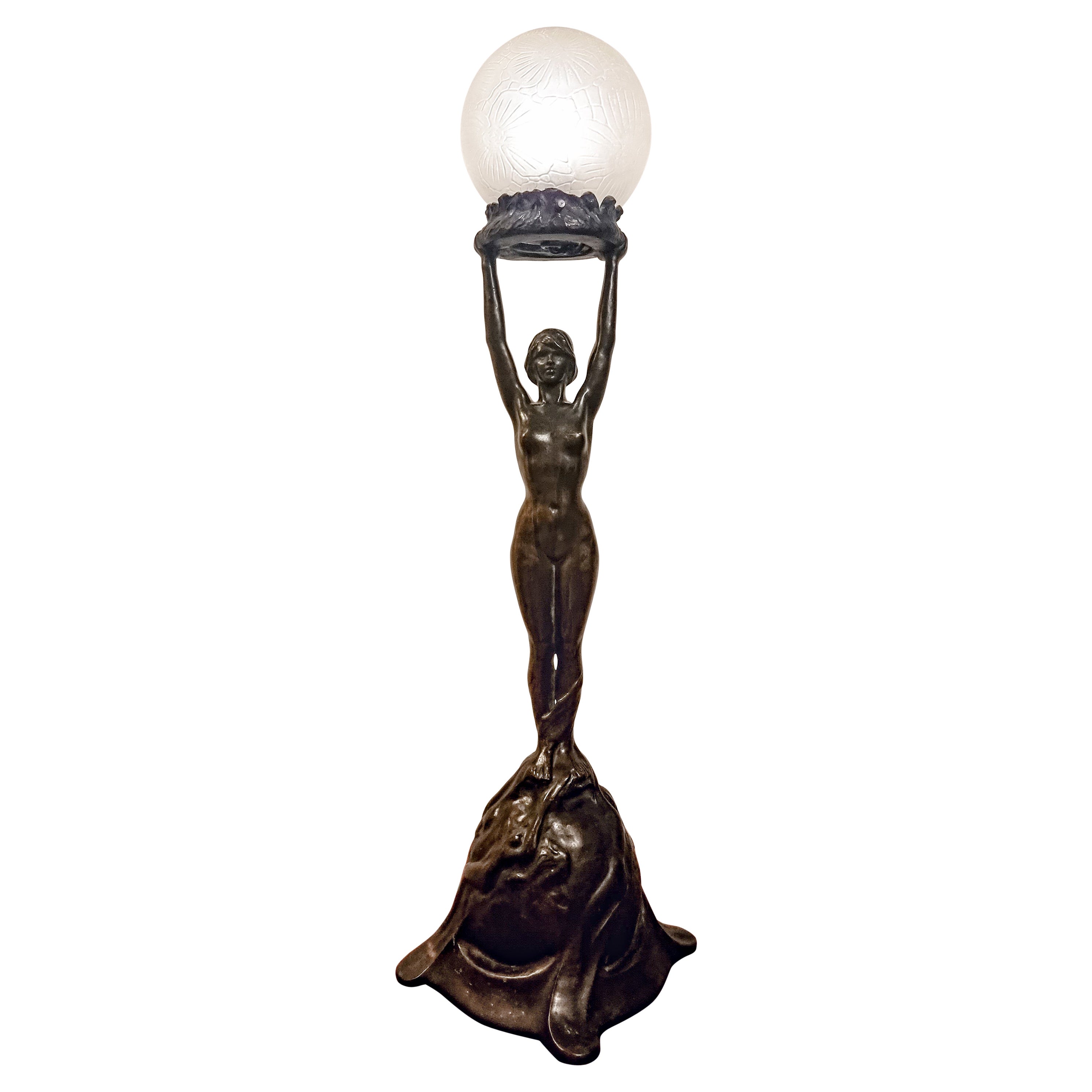 Table Lamp in bronze, Gerda Sprinchorn for Herman Bergman Stockholm, Art Nouveau For Sale