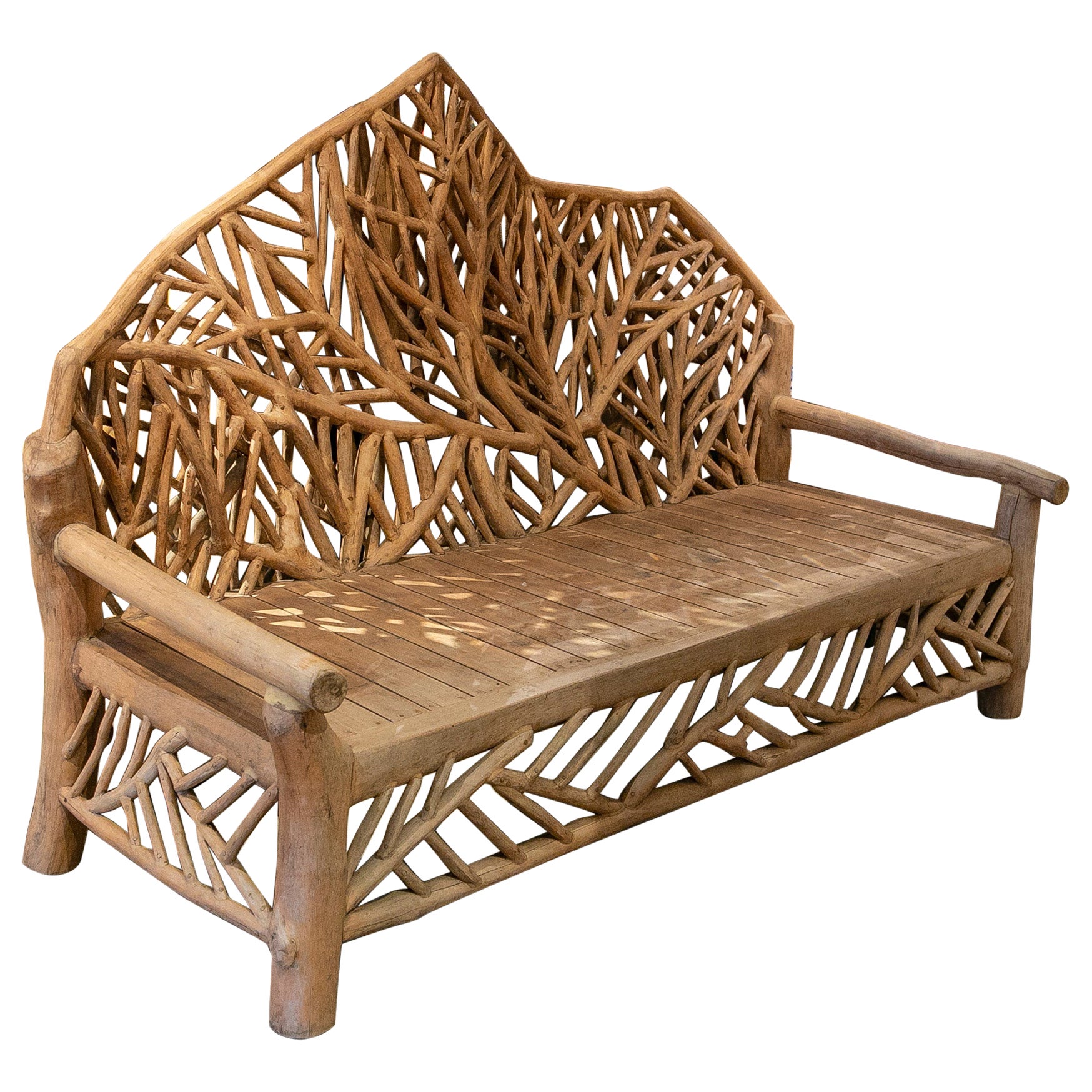Handmade Wooden Sofa Made of Wooden Logs for the Garden