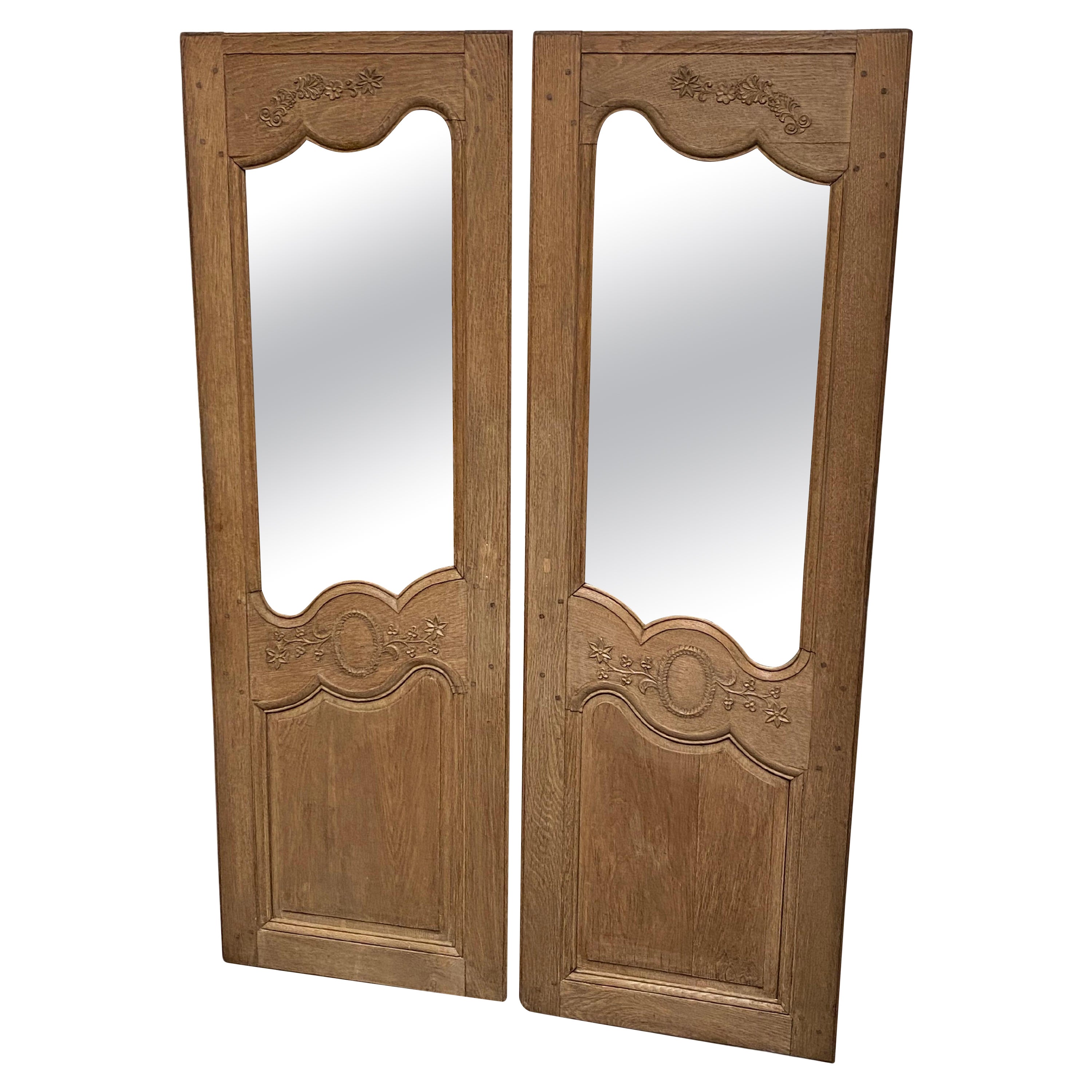 Pair French Bleached Oak Door Mirrors
