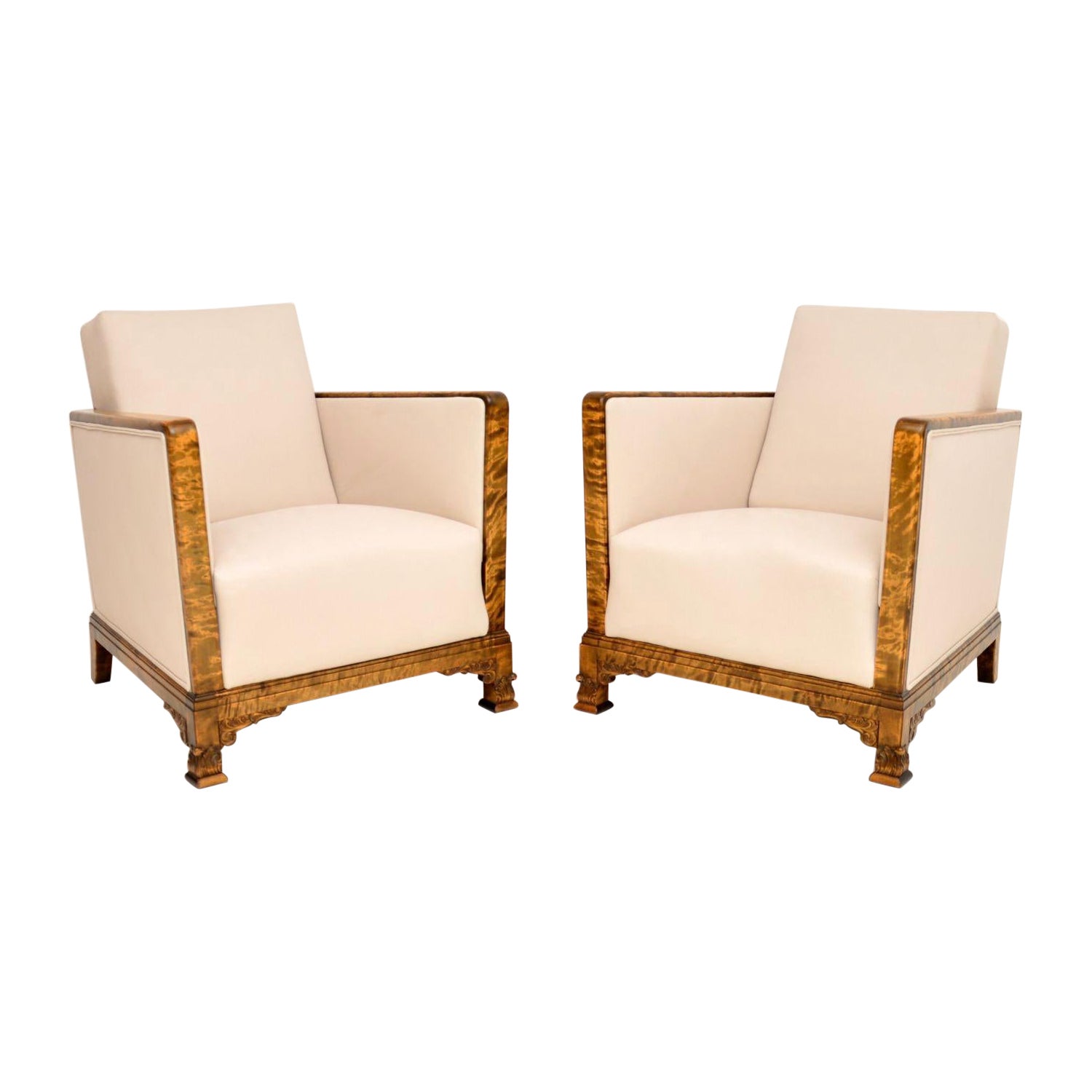 Pair of Art Deco Swedish Satin Birch Armchairs For Sale