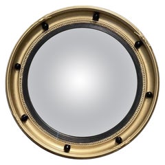 Regency Style Convex Mirror with Giltwood And Ebonised