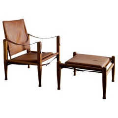 Kaare Klint "Safari Chair & Ottoman" in Leather for Rud Rasmussen, Denmark, 1960s