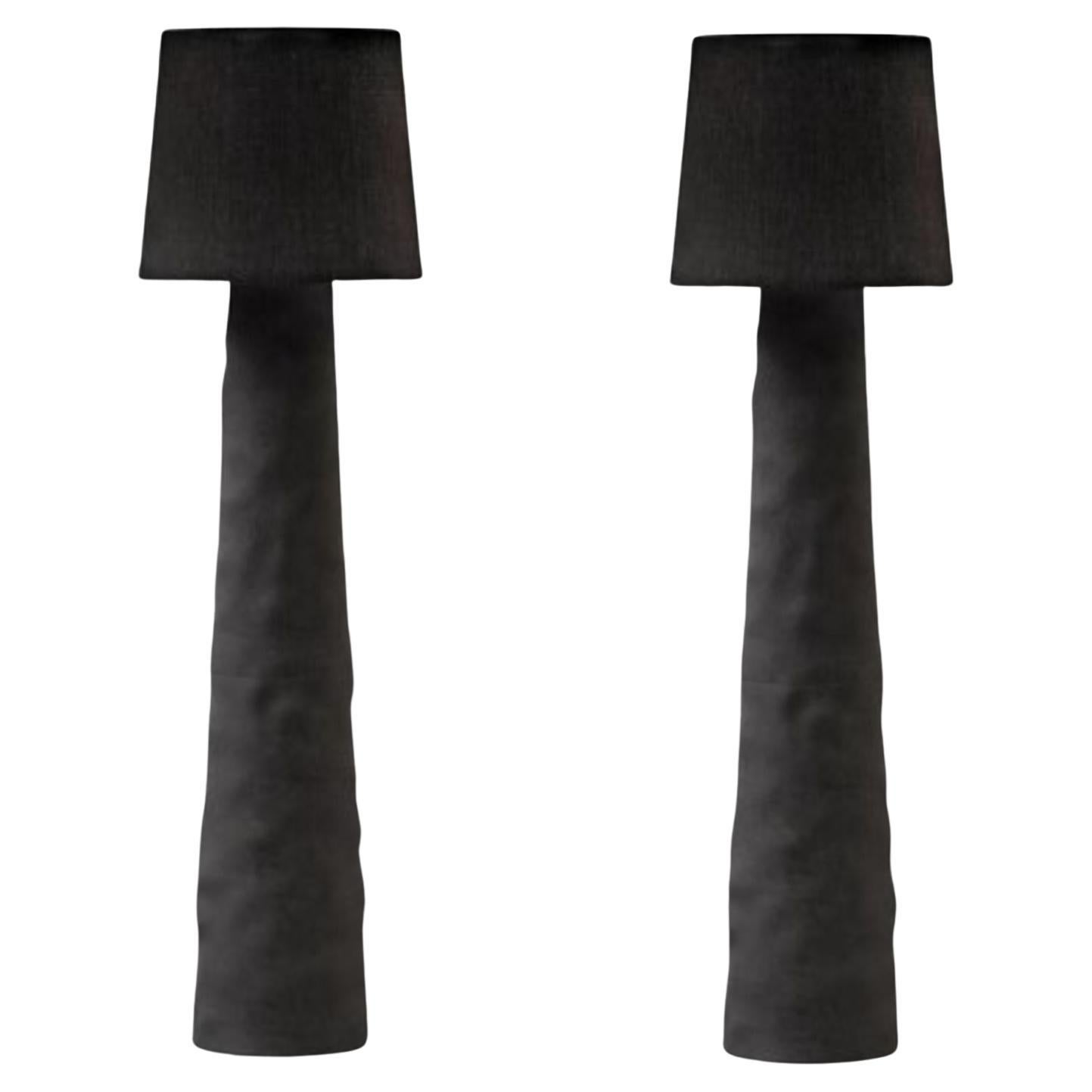Set of 2 Sculpted Clay Floor Lamps by Faina For Sale