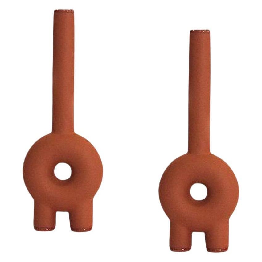 Paar Keramikvasen mit langem Halsausschnitt von Faina