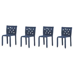 Satz von 4 blauen geformten zeitgenössischen Stühlen von FAINA