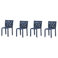 Set of 4 Blue Sculpted Contemporary Chairs by Faina