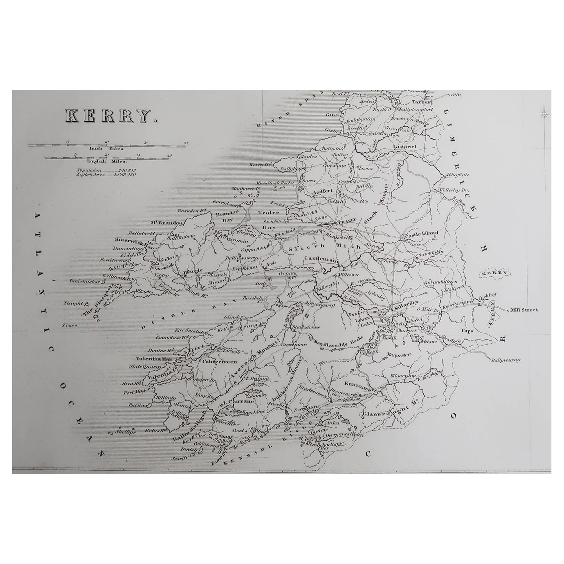 Mapa original antiguo de Irlanda - Kerry. C.1840