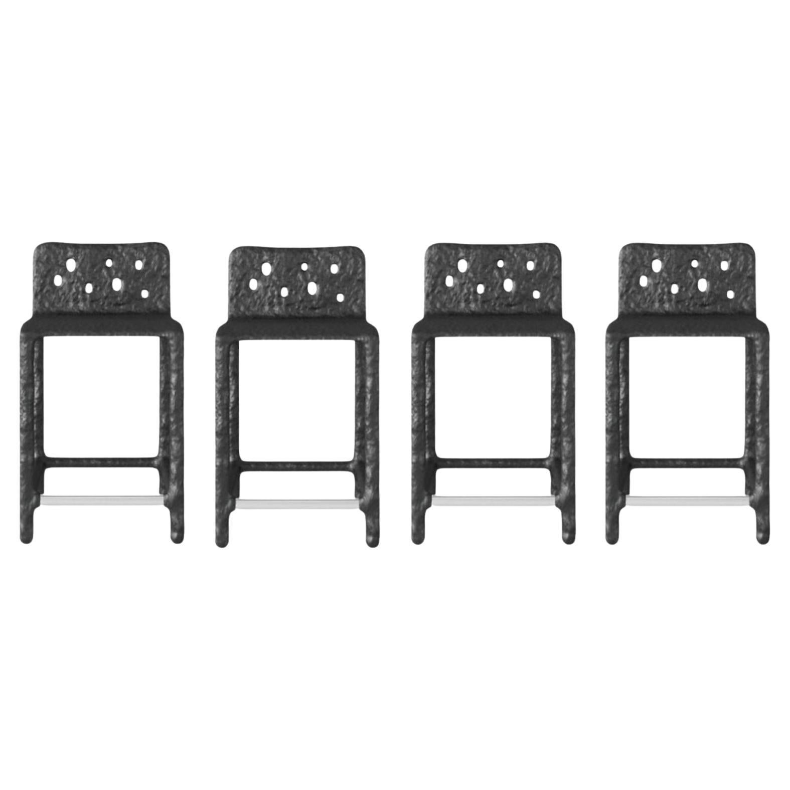 Set of 4 Outdoor Black Sculpted Contemporary Half-Bar Stools by Faina