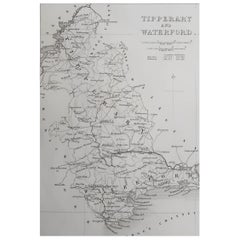 Original Vintage Map of Ireland- Tipperary and Waterford. C.1840